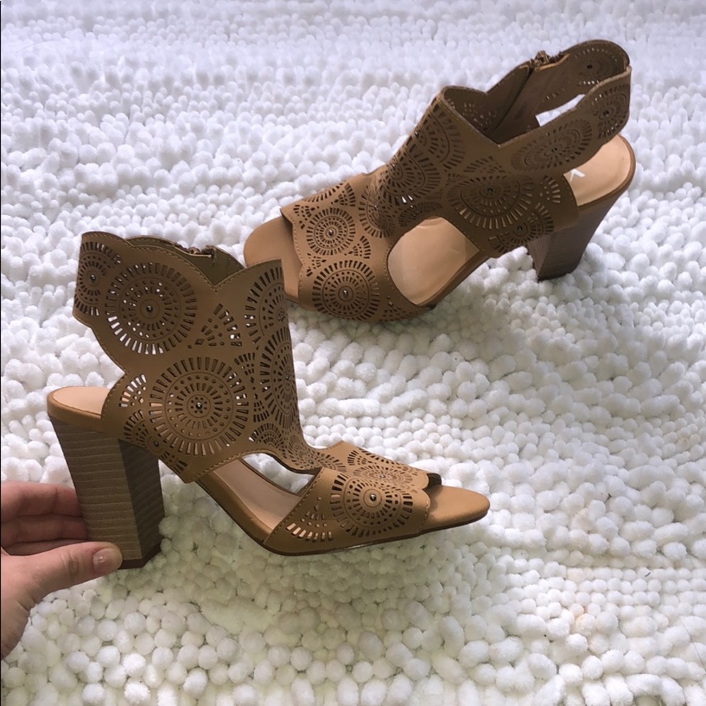 Brown peep toe booties